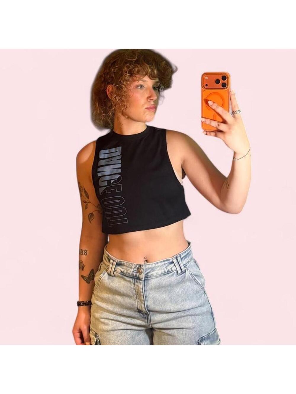 Urban Couture Dance Out Black Graphic Crop Tank